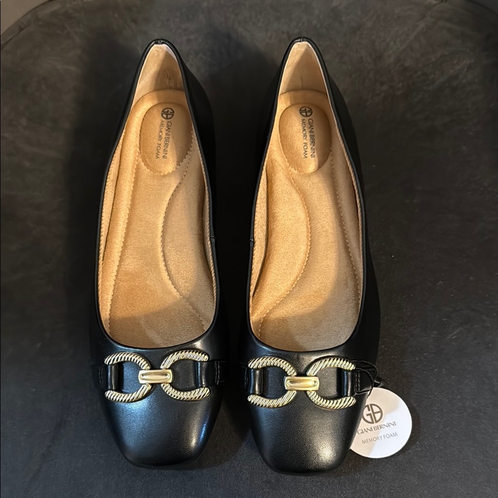 Giani Bernini Black Flats with Gold Accent